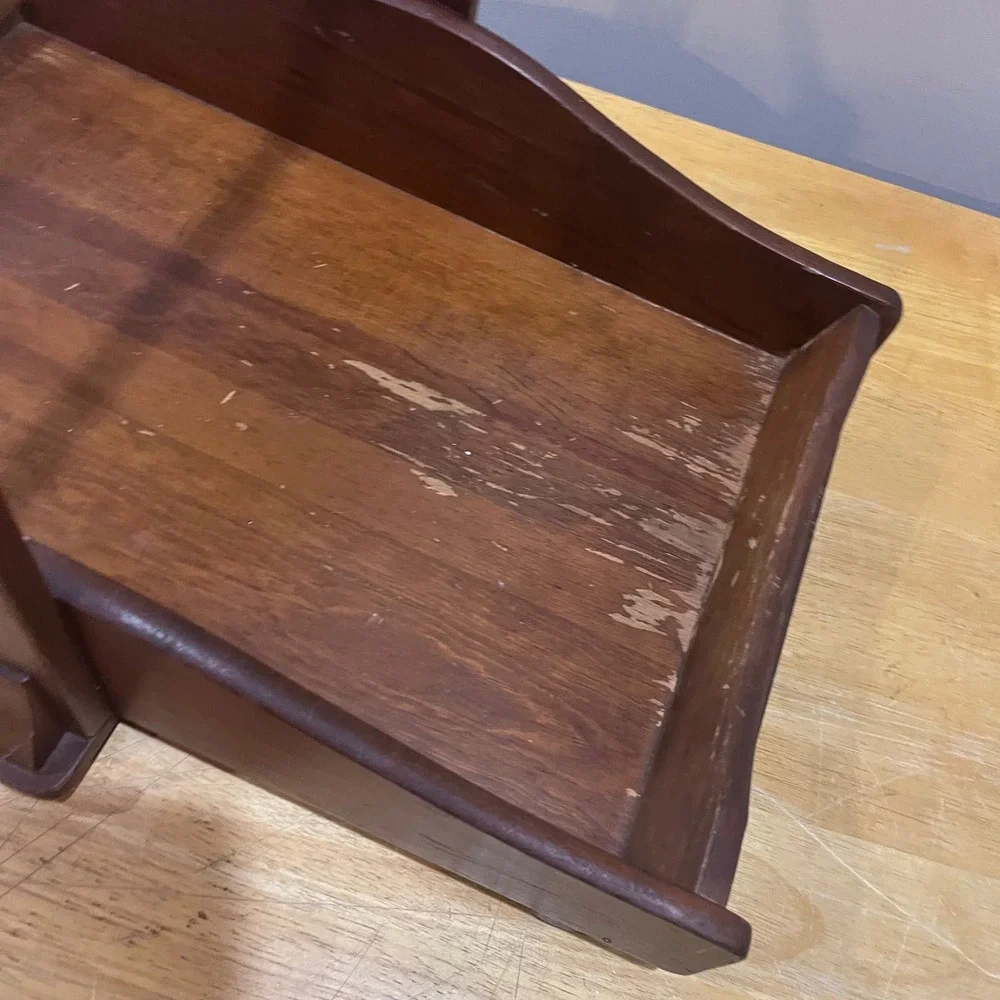 Vtg Primitive Rustic Wooden Caddy Tray Handle Farmhouse Centerpiece 19.5